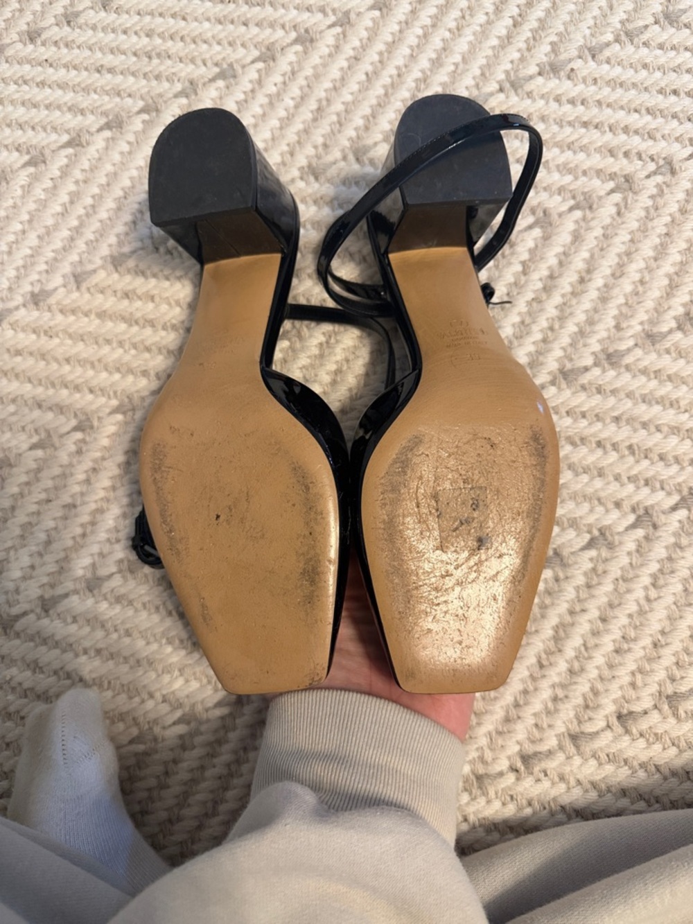 Valentino Black Patent Leather Pyramid-Tip Slingback Heels - Picture 4 of 5